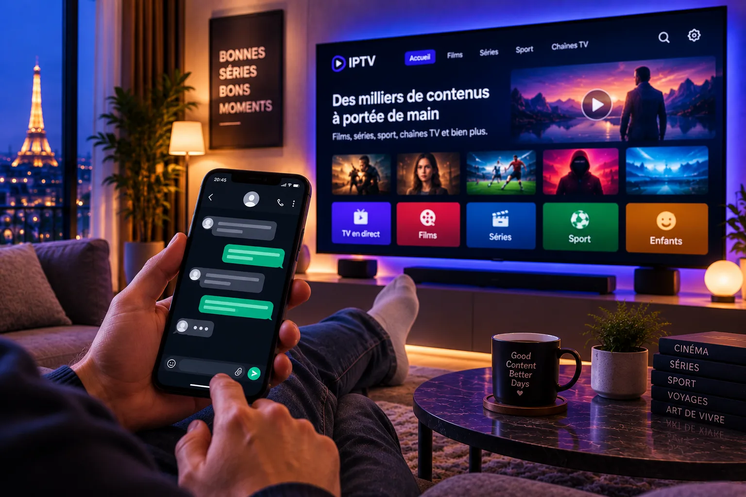 Commande d'un abonnement IPTV par messagerie depuis un canapé